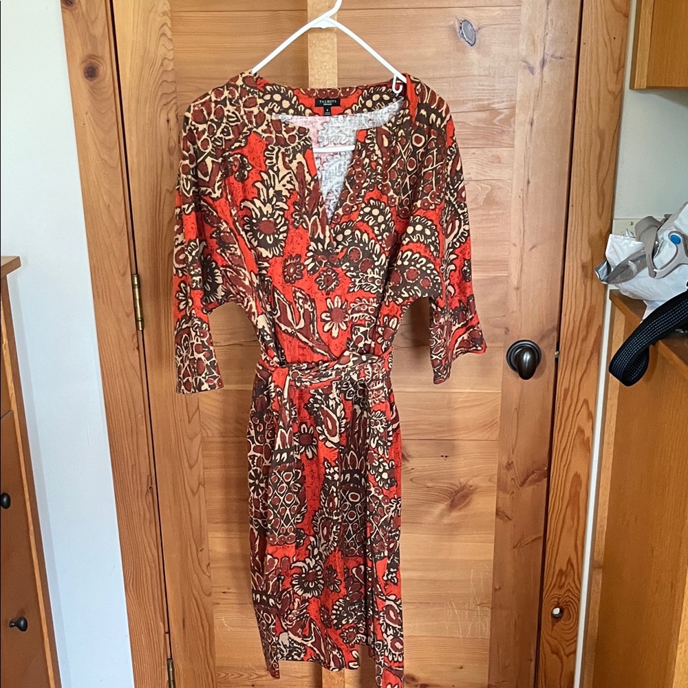 Talbots Red and Brown Floral Long Sleeve Dress
